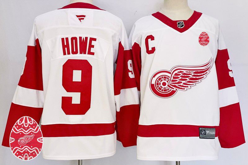 Men Detroit Red Wings #9 Howe White Fanatics 2025 NHL Jersey style 1